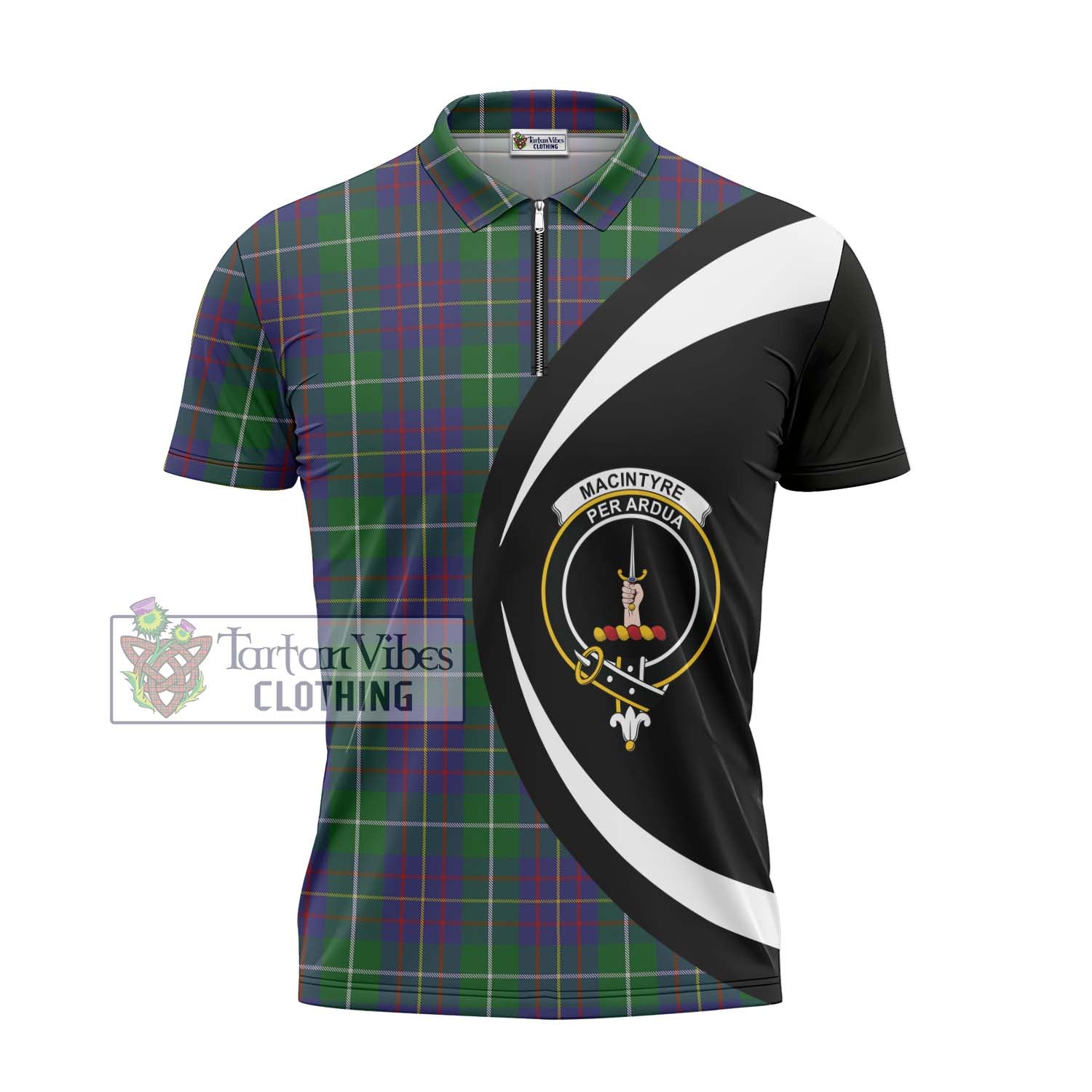 Tartan Vibes Clothing MacIntyre Inglis Tartan Zipper Polo Shirt with Family Crest Circle Style