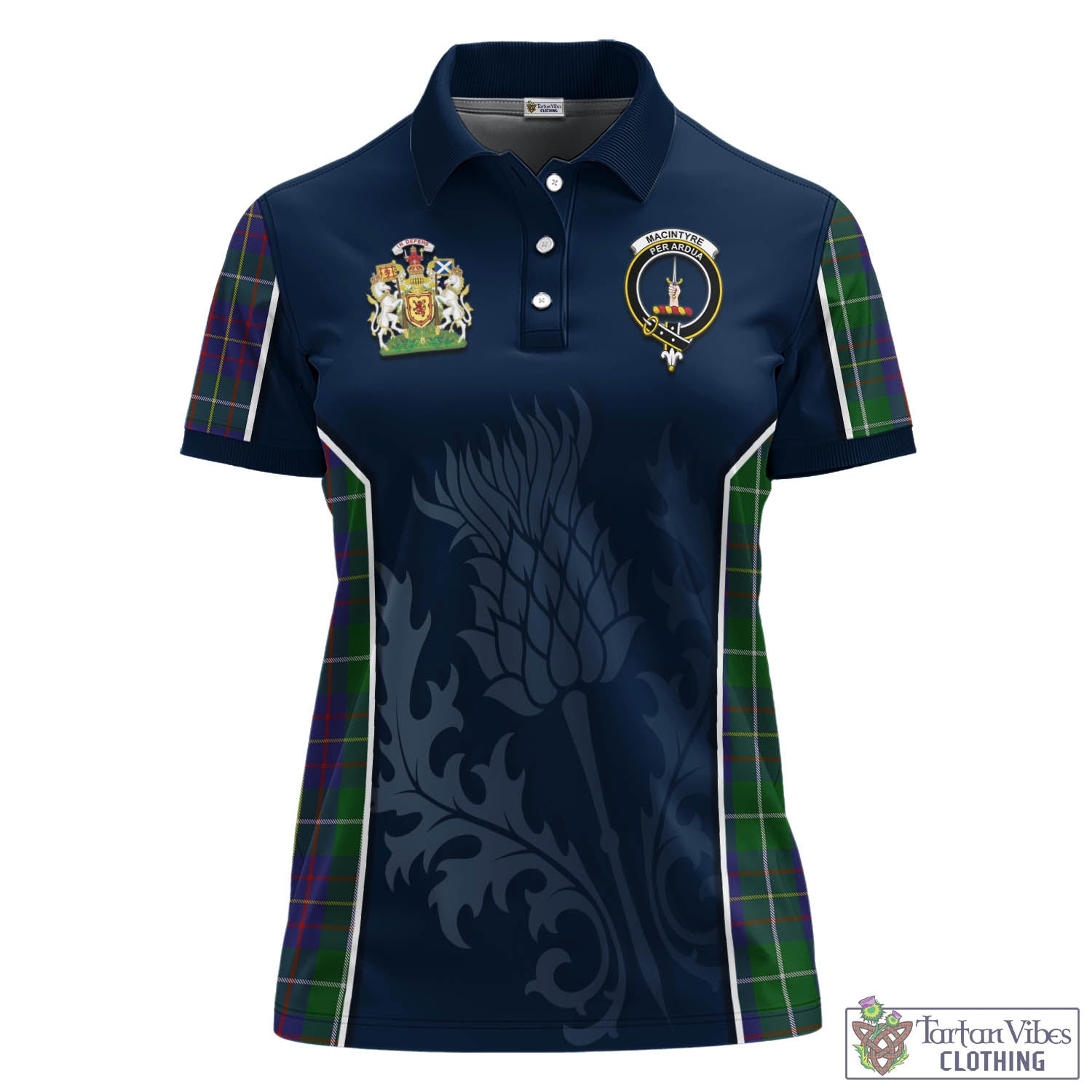 Tartan Vibes Clothing MacIntyre Inglis Tartan Women's Polo Shirt with Family Crest and Scottish Thistle Vibes Sport Style