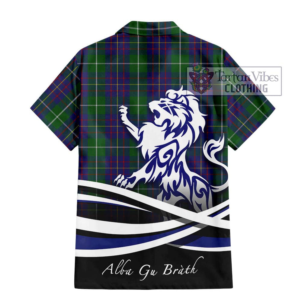 MacIntyre Inglis Tartan Short Sleeve Button Shirt with Alba Gu Brath Regal Lion Emblem - Tartanvibesclothing Shop