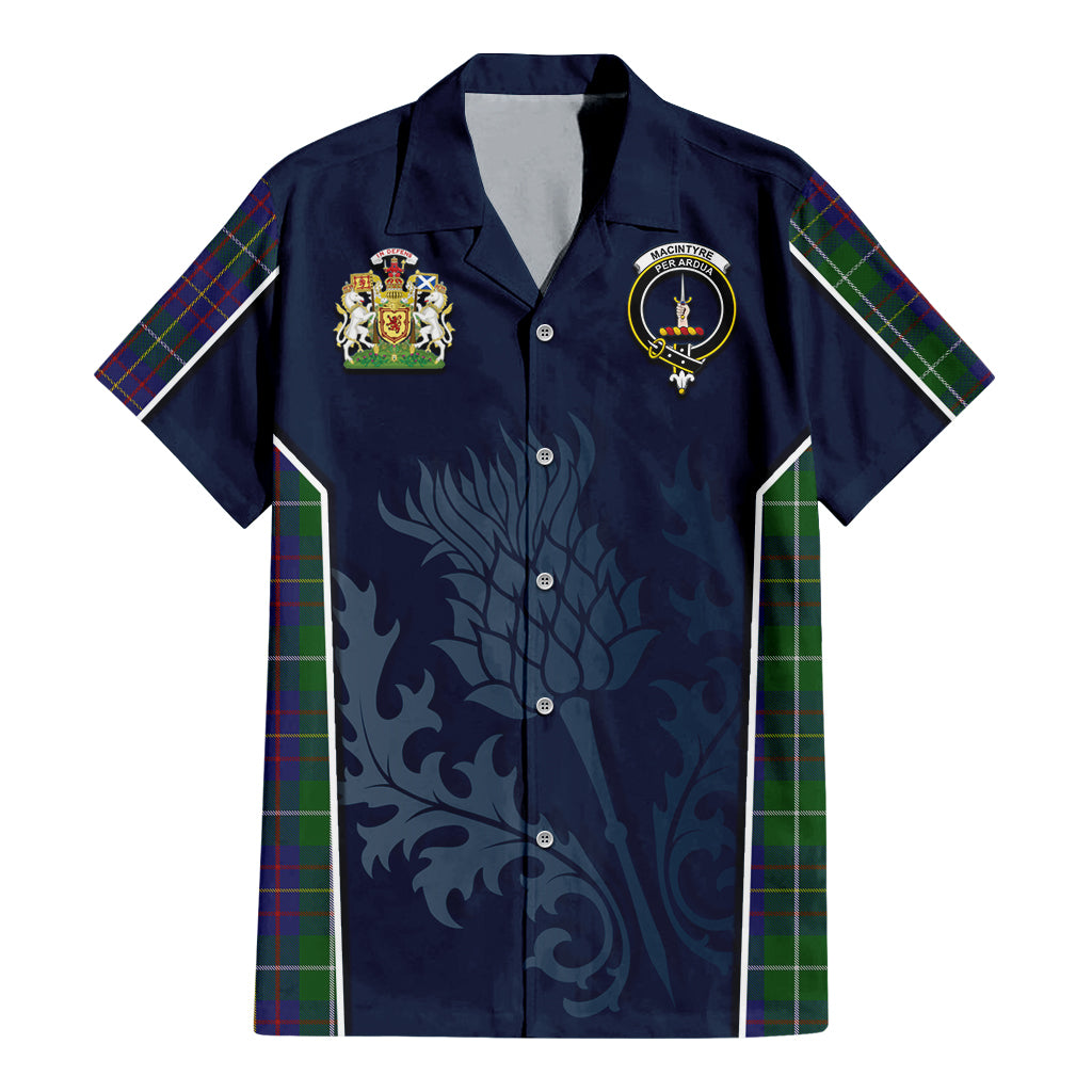 Tartan Vibes Clothing MacIntyre Inglis Tartan Short Sleeve Button Up Shirt with Family Crest and Scottish Thistle Vibes Sport Style