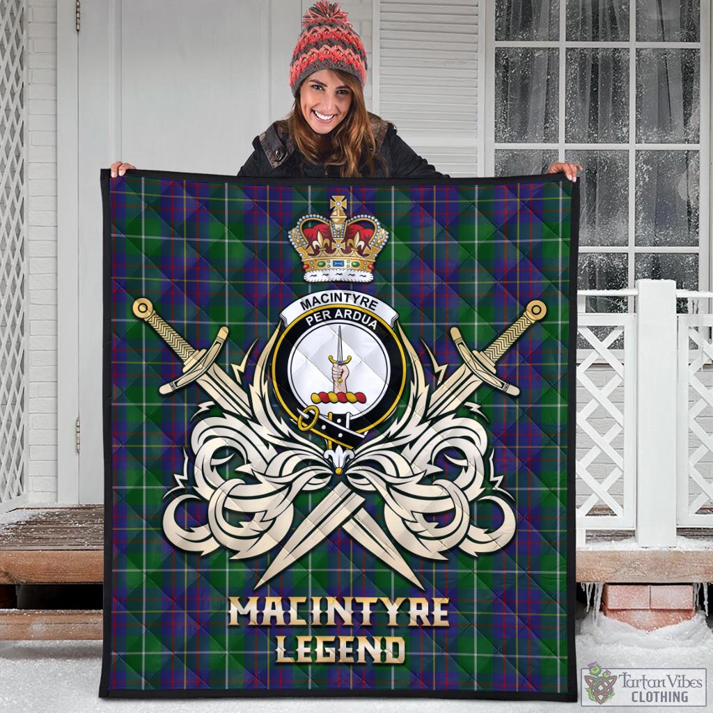 Tartan Vibes Clothing MacIntyre Inglis Tartan Quilt with Clan Crest and the Golden Sword of Courageous Legacy