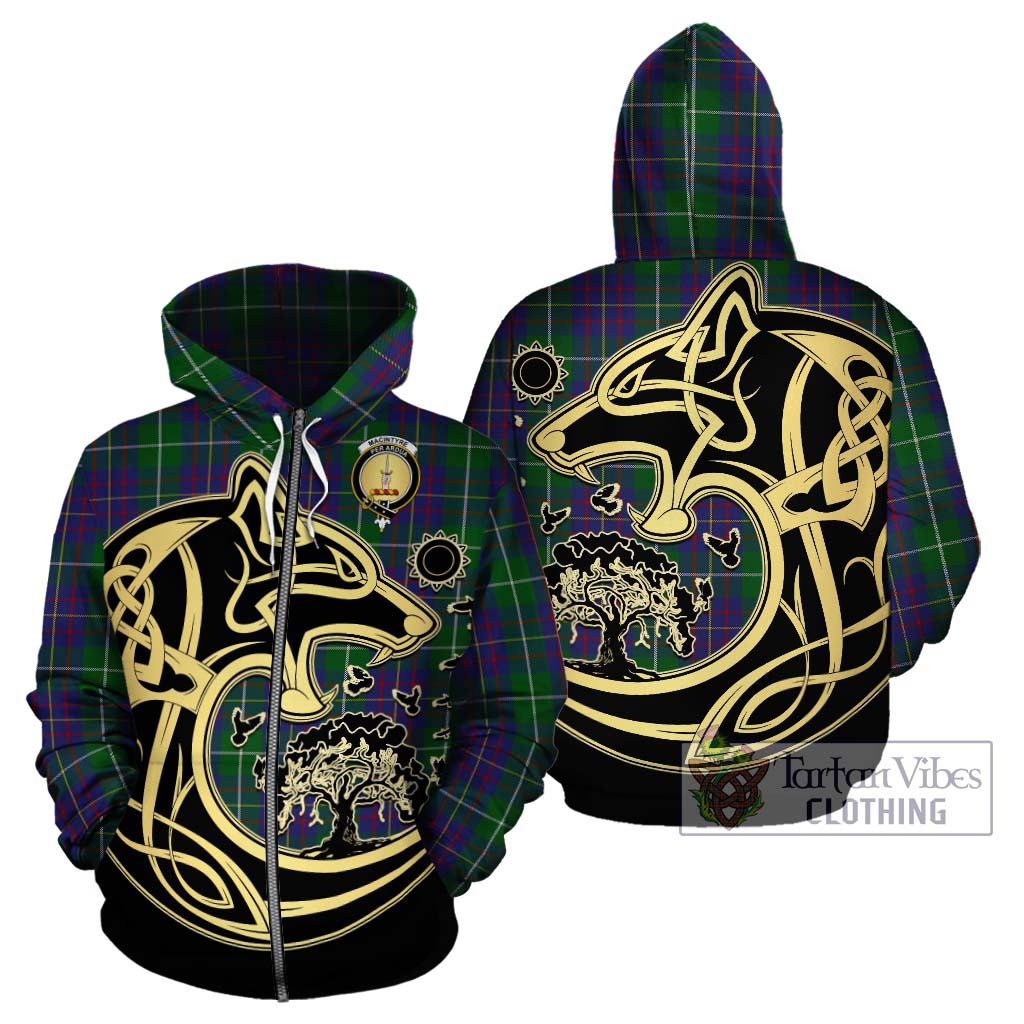 Tartan Vibes Clothing MacIntyre Inglis Tartan Hoodie with Family Crest Celtic Wolf Style