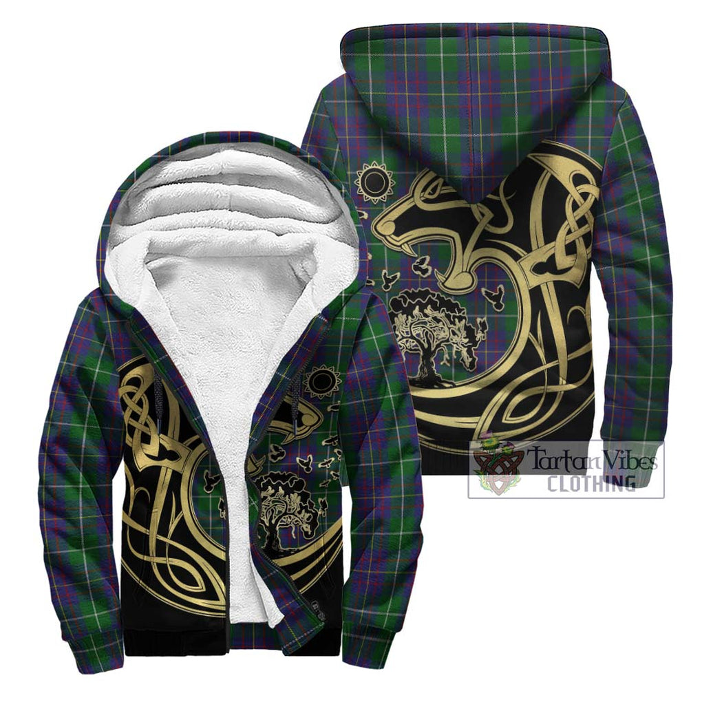 MacIntyre Inglis Tartan Sherpa Hoodie with Family Crest Celtic Wolf Style Unisex - Tartan Vibes Clothing