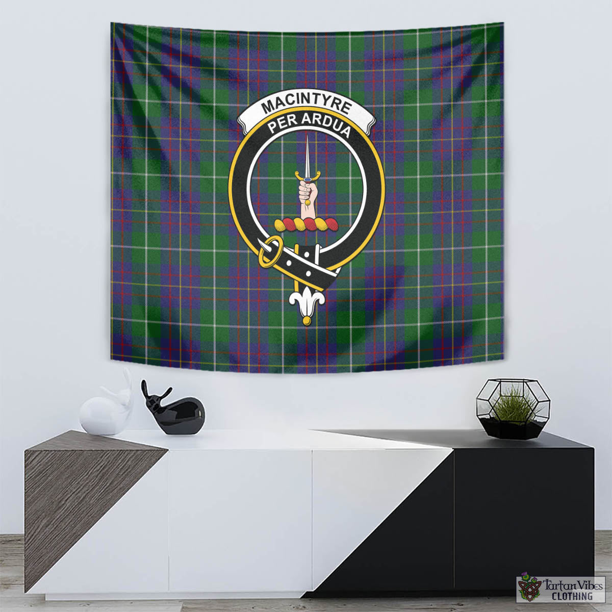 Tartan Vibes Clothing MacIntyre Inglis Tartan Tapestry Wall Hanging and Home Decor for Room with Family Crest