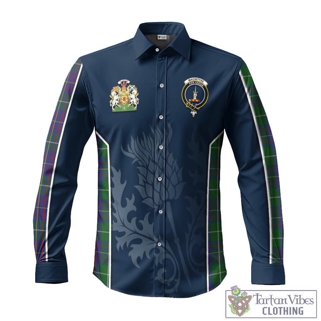 Tartan Vibes Clothing MacIntyre Inglis Tartan Long Sleeve Button Up Shirt with Family Crest and Scottish Thistle Vibes Sport Style