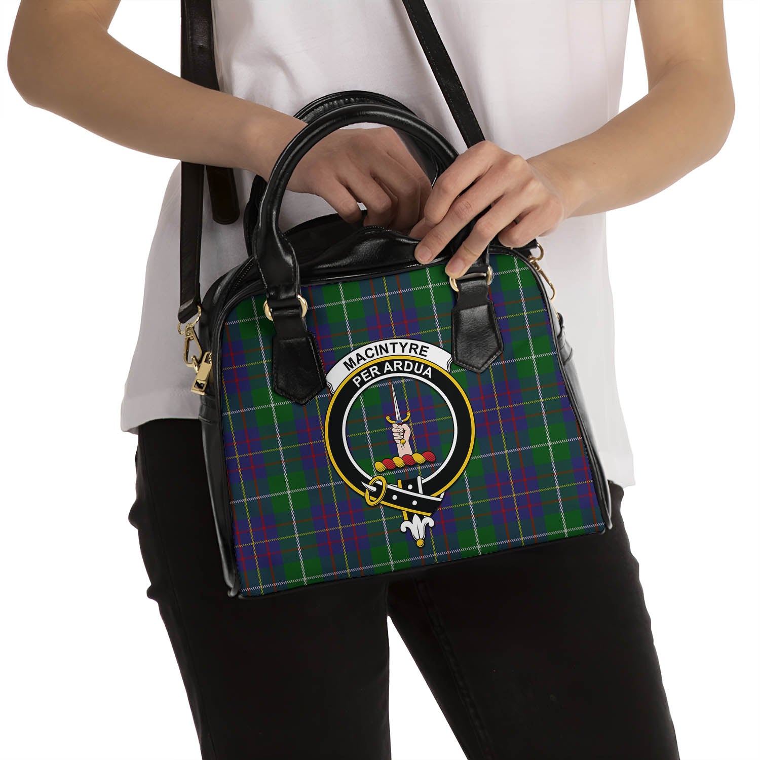 MacIntyre Inglis Tartan Shoulder Handbags with Family Crest - Tartanvibesclothing