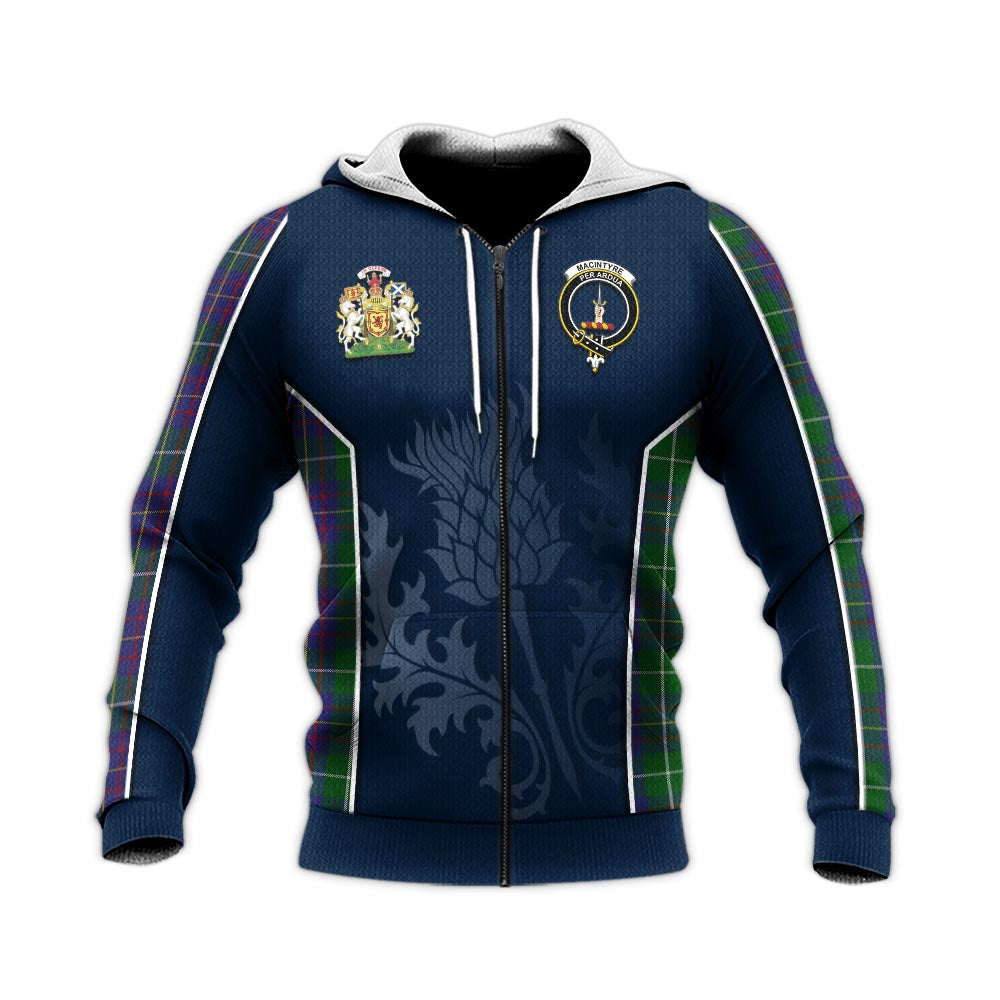 Tartan Vibes Clothing MacIntyre Inglis Tartan Knitted Hoodie with Family Crest and Scottish Thistle Vibes Sport Style