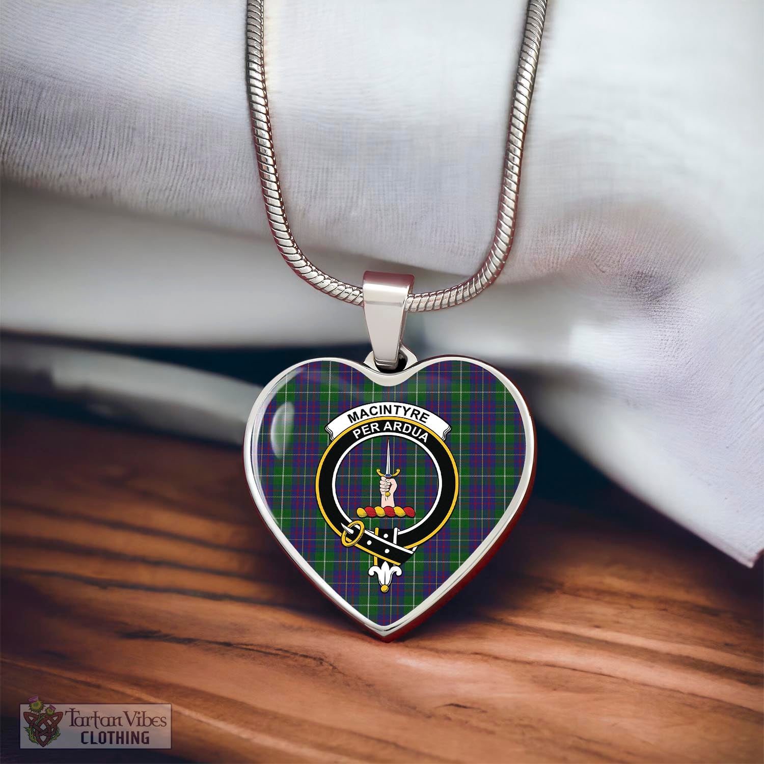 Tartan Vibes Clothing MacIntyre Inglis Tartan Heart Necklace with Family Crest