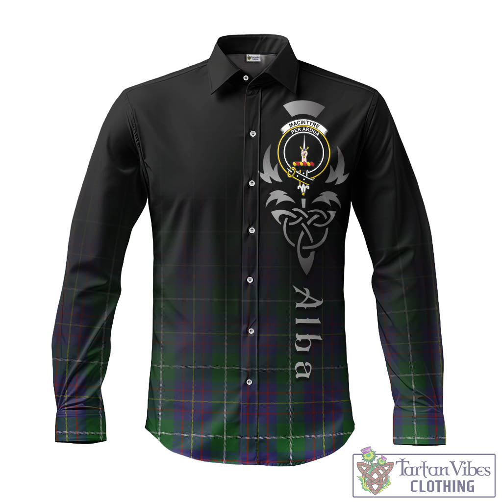 Tartan Vibes Clothing MacIntyre Inglis Tartan Long Sleeve Button Up Featuring Alba Gu Brath Family Crest Celtic Inspired