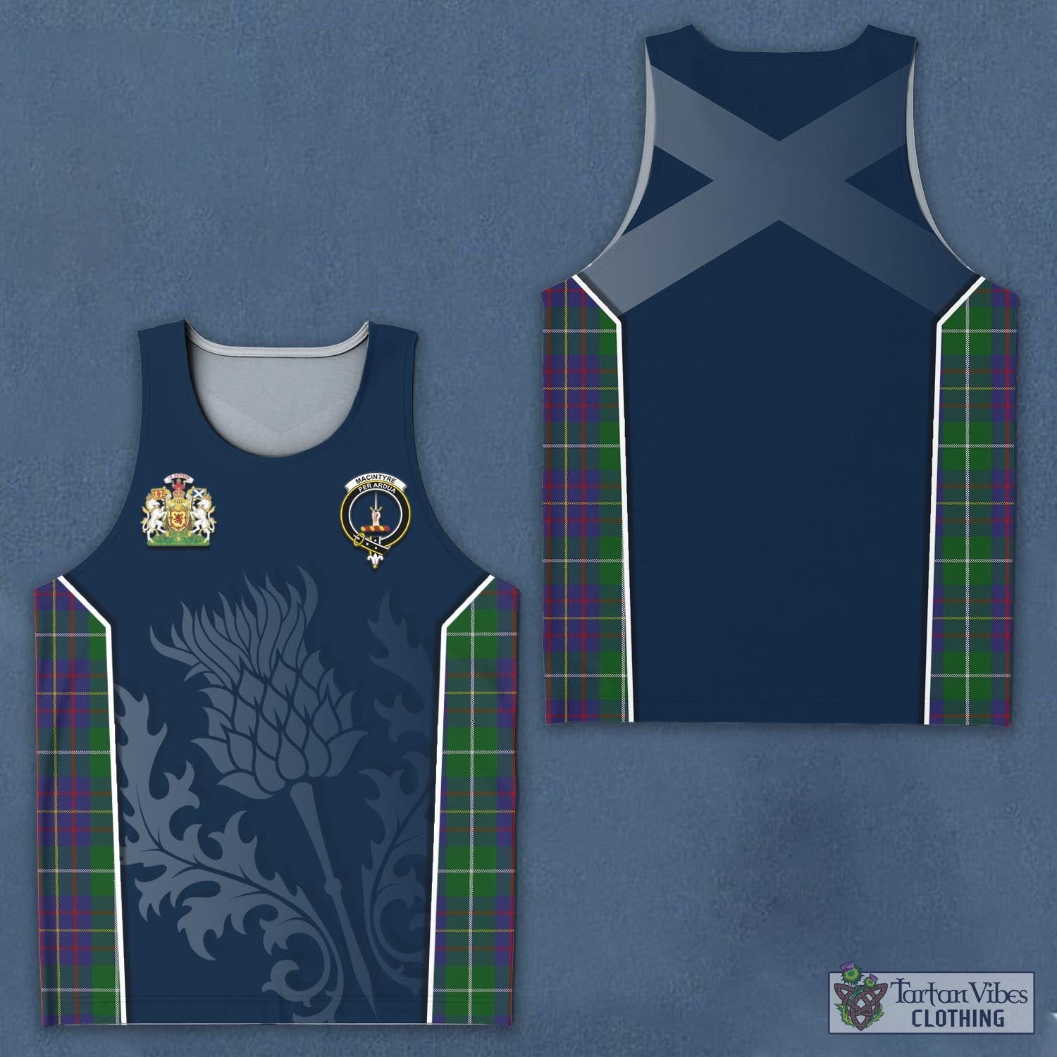 Tartan Vibes Clothing MacIntyre Inglis Tartan Men's Tanks Top with Family Crest and Scottish Thistle Vibes Sport Style