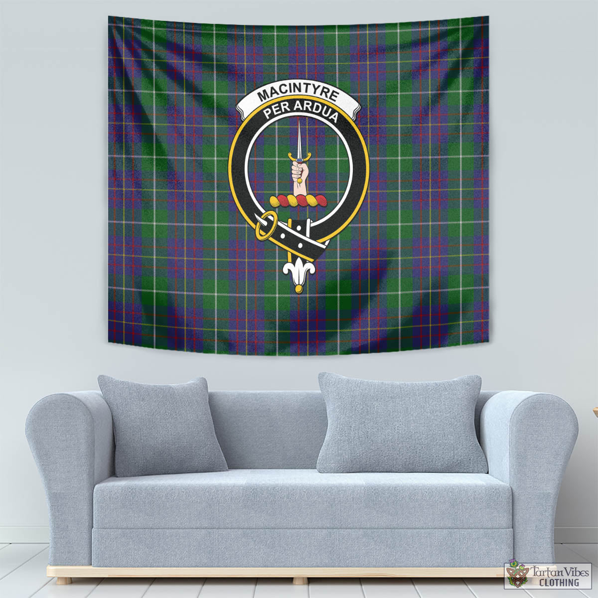 Tartan Vibes Clothing MacIntyre Inglis Tartan Tapestry Wall Hanging and Home Decor for Room with Family Crest