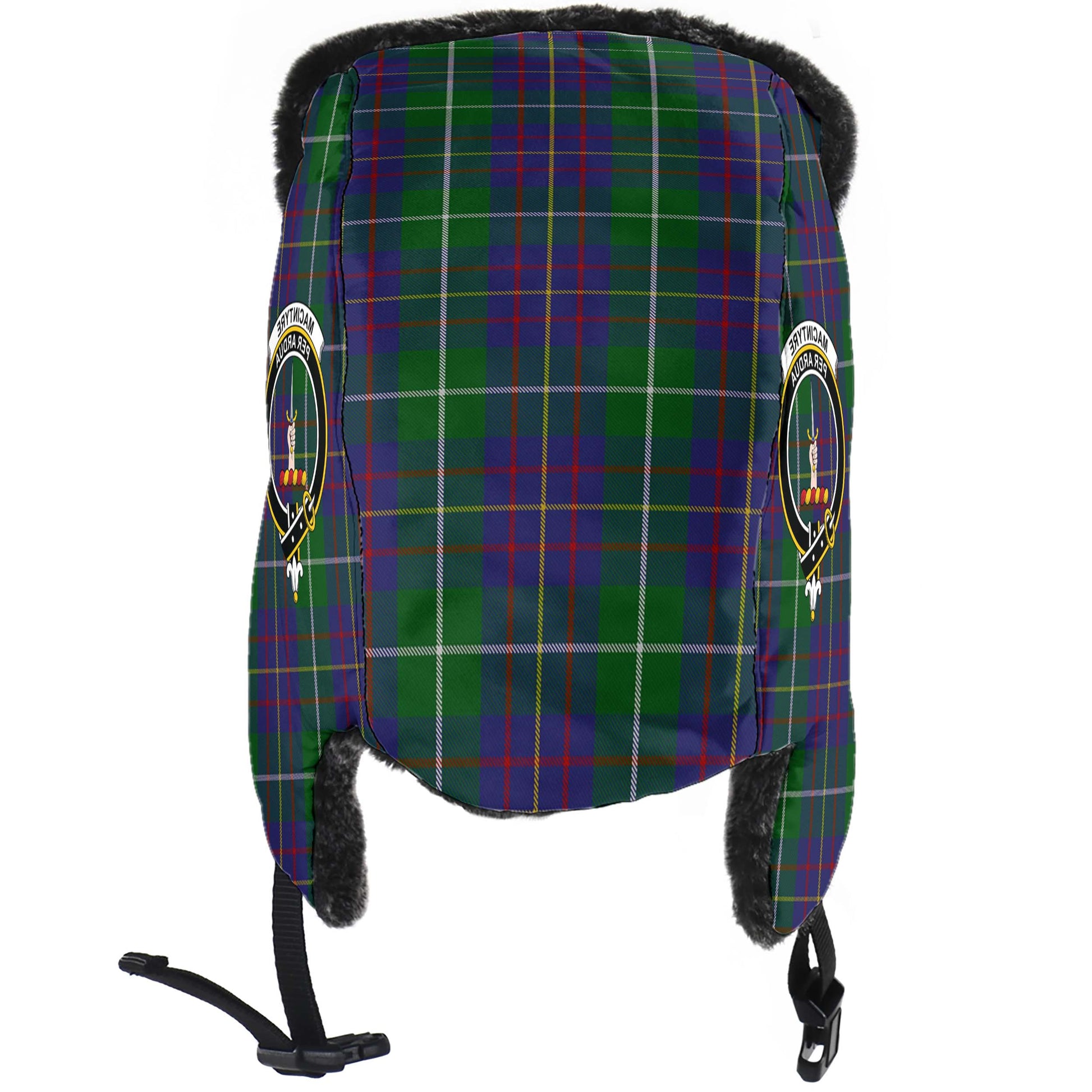 MacIntyre Inglis Tartan Winter Trapper Hat with Family Crest - Tartanvibesclothing