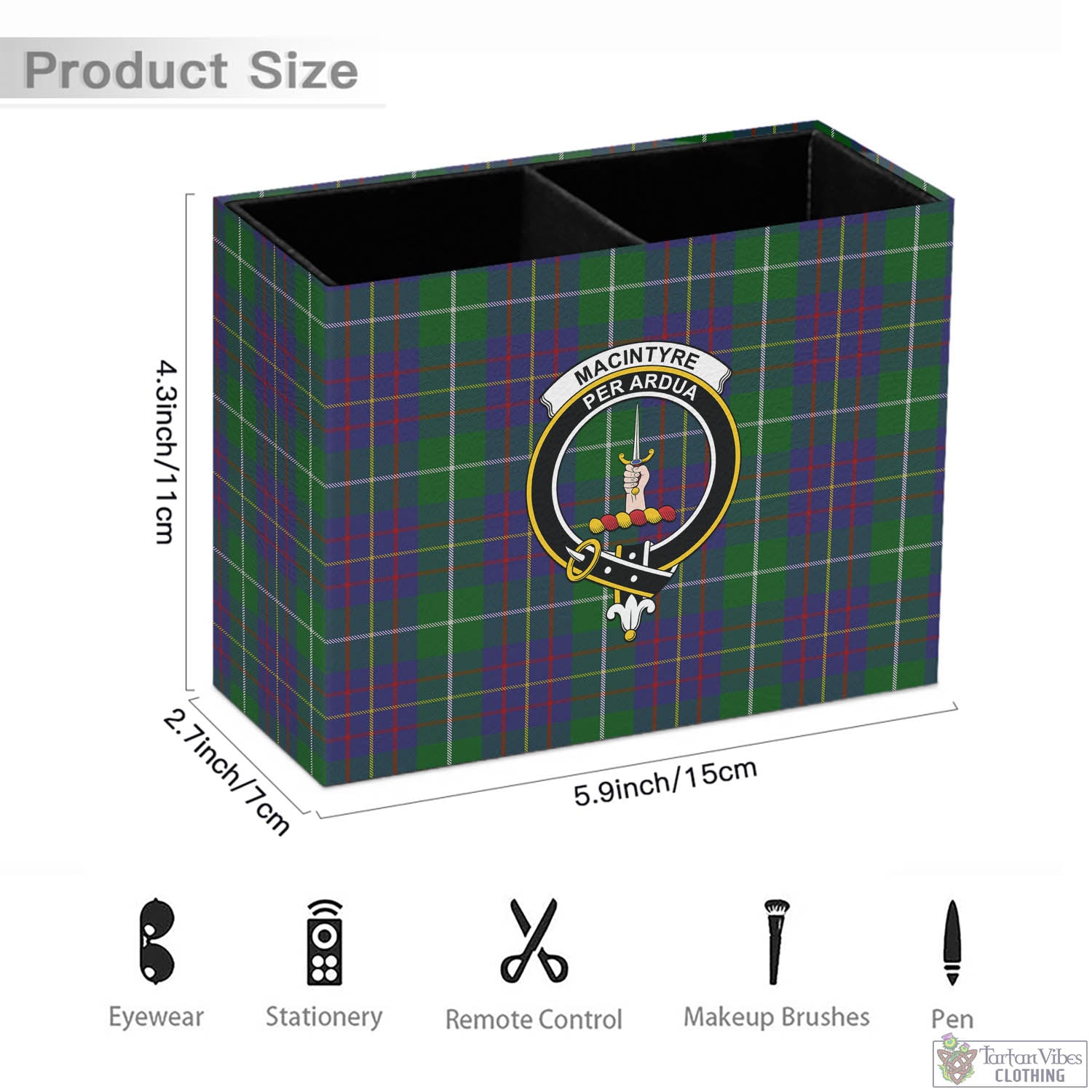 Tartan Vibes Clothing MacIntyre Inglis Tartan Pen Holder with Family Crest