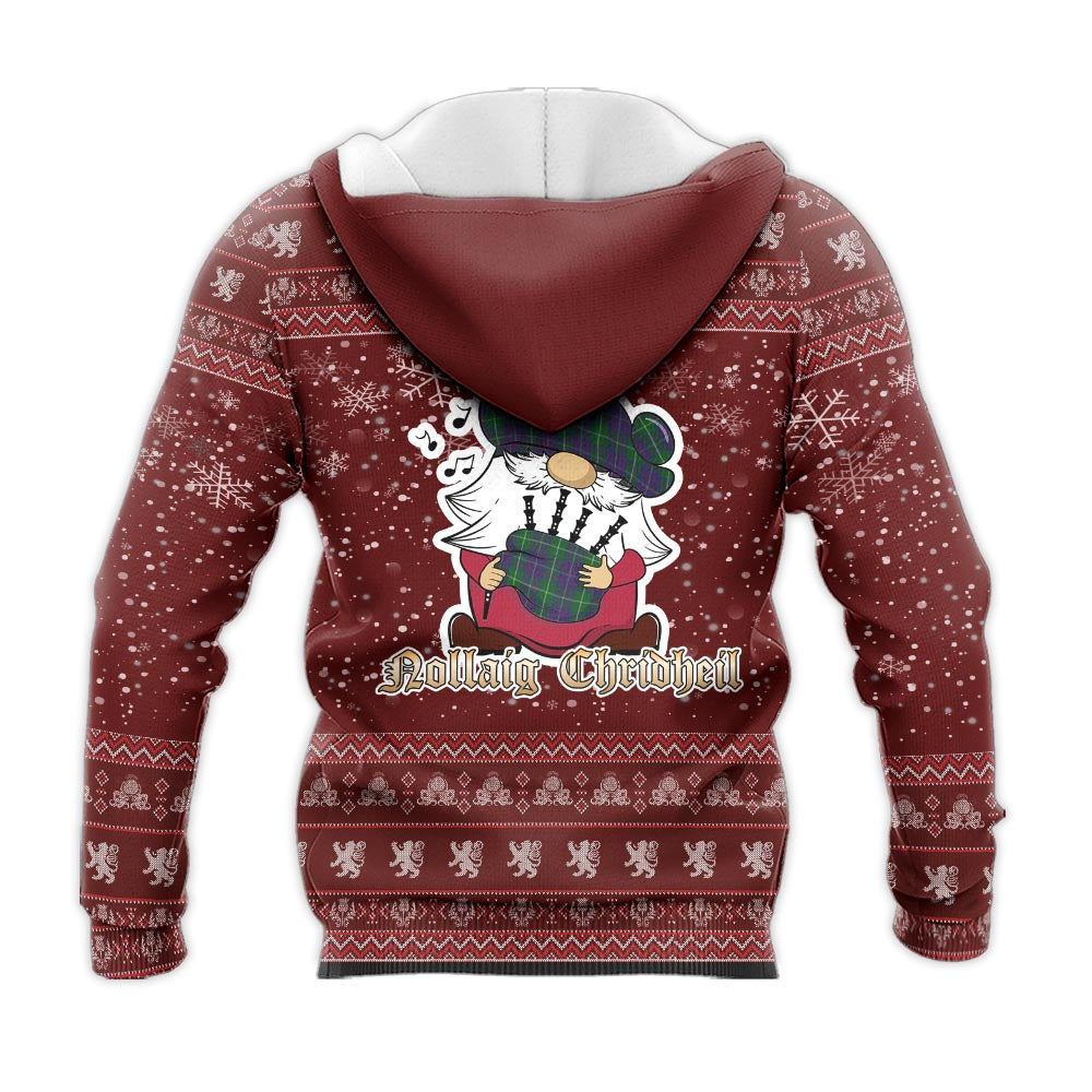 MacIntyre Inglis Clan Christmas Knitted Hoodie with Funny Gnome Playing Bagpipes - Tartanvibesclothing