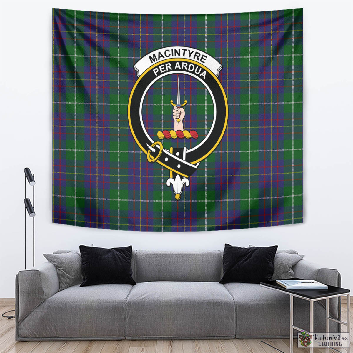 Tartan Vibes Clothing MacIntyre Inglis Tartan Tapestry Wall Hanging and Home Decor for Room with Family Crest