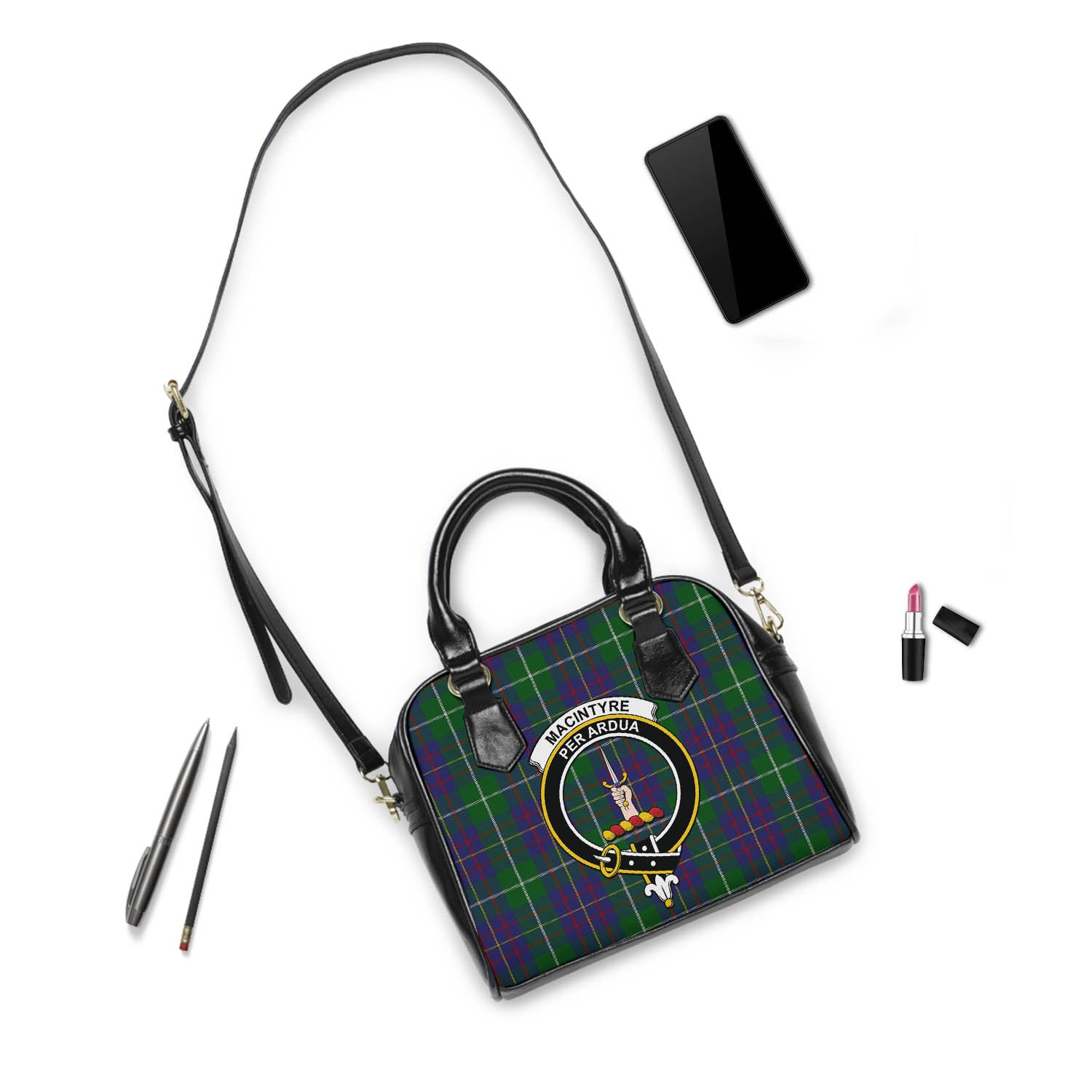 MacIntyre Inglis Tartan Shoulder Handbags with Family Crest - Tartanvibesclothing