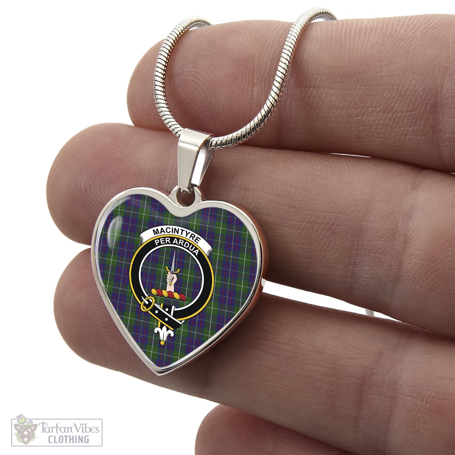 Tartan Vibes Clothing MacIntyre Inglis Tartan Heart Necklace with Family Crest