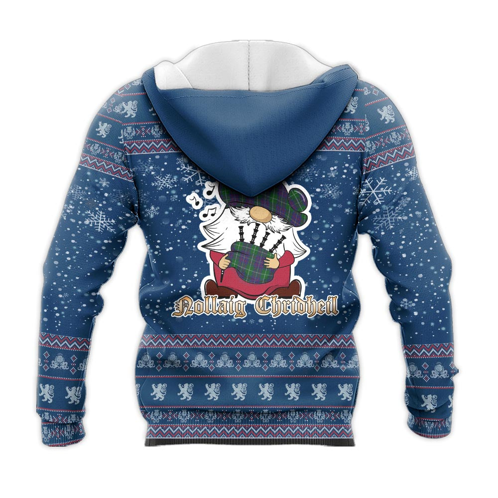 MacIntyre Inglis Clan Christmas Knitted Hoodie with Funny Gnome Playing Bagpipes - Tartanvibesclothing