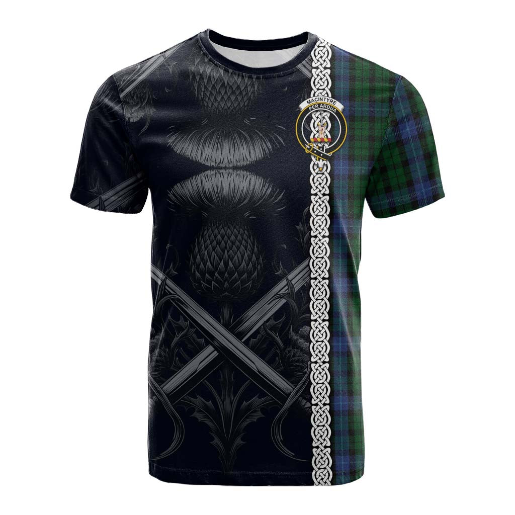 Tartan Vibes Clothing MacIntyre (McIntyre) Tartan Cotton T-shirt with Family Crest Cross Sword Thistle Celtic Vibes