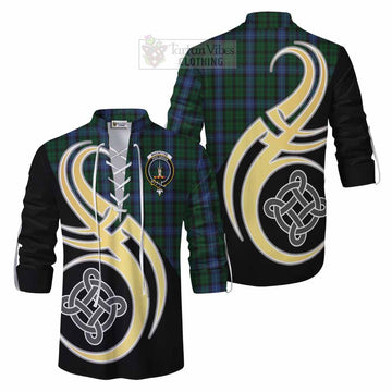 MacIntyre (McIntyre) Tartan Ghillie Kilt Shirt with Family Crest and Celtic Symbol Style