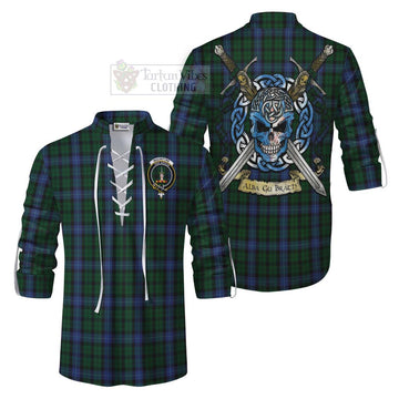 MacIntyre (McIntyre) Tartan Ghillie Kilt Shirt with Family Crest Celtic Skull Style