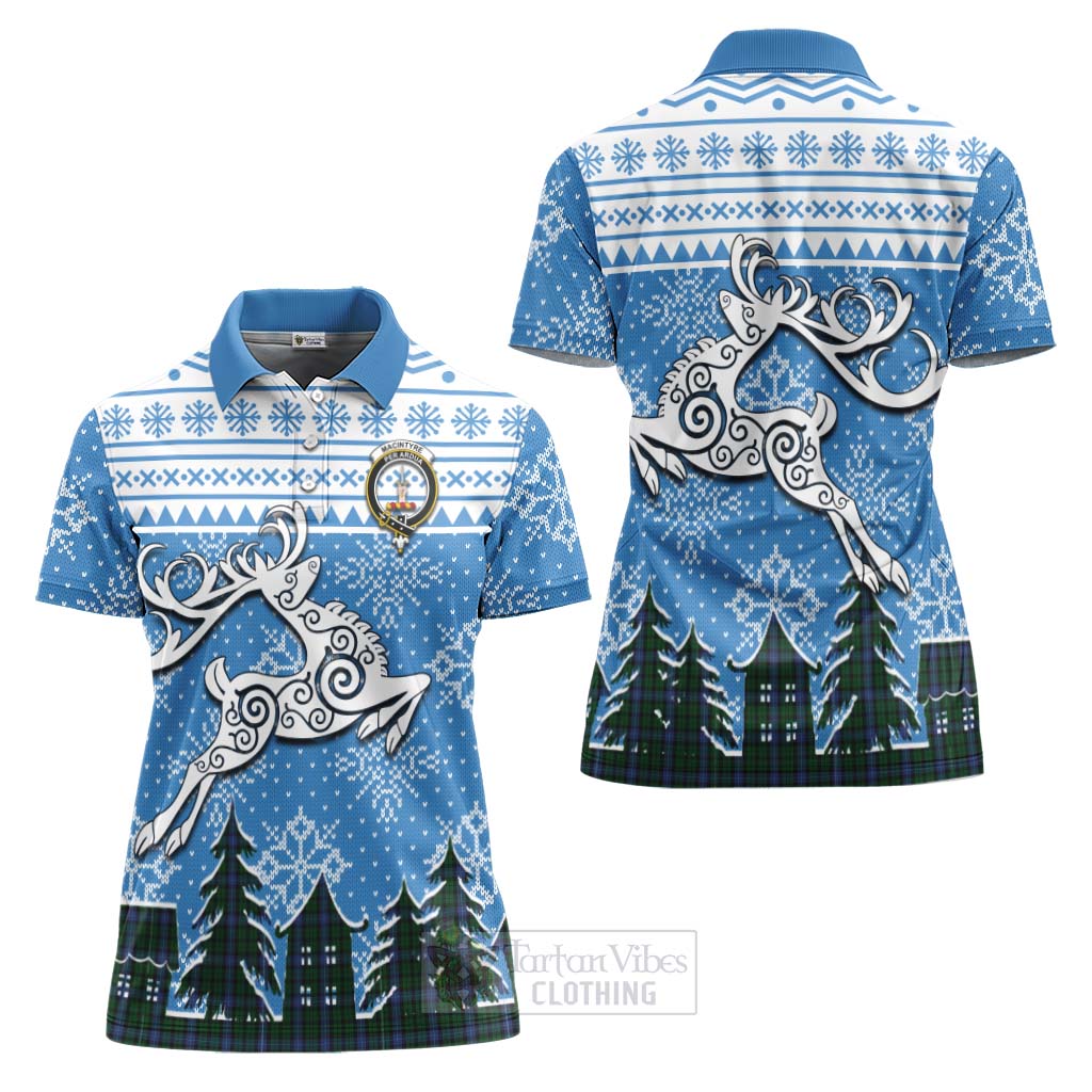 Tartan Vibes Clothing MacIntyre (McIntyre) Clan Christmas Women's Polo Shirt Celtic Reindeer Style