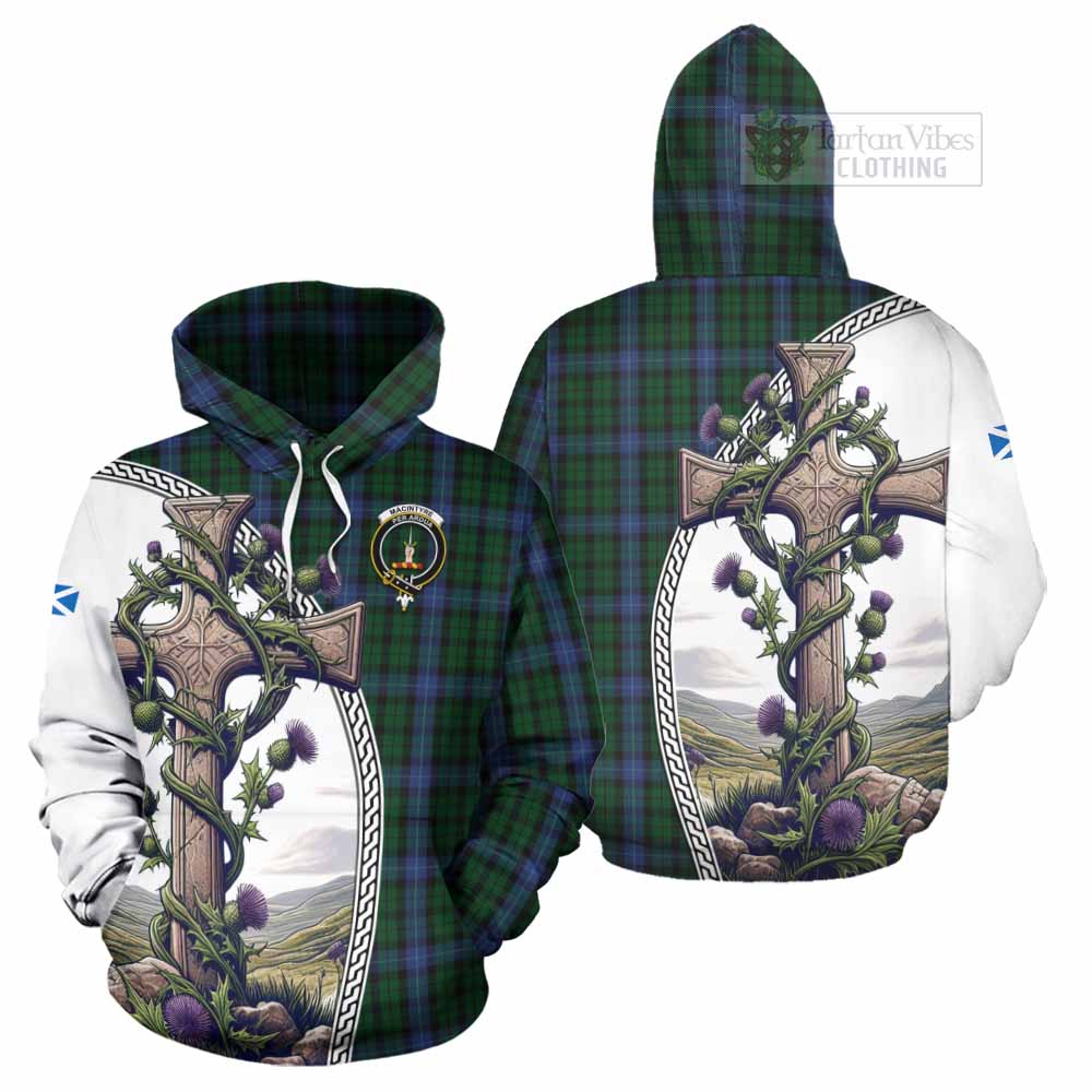 Tartan Vibes Clothing MacIntyre (McIntyre) Tartan Hoodie with Family Crest and St. Andrew's Cross Accented by Thistle Vines