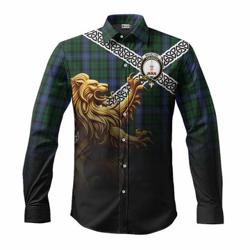 MacIntyre (McIntyre) Crest Tartan Long Sleeve Button Shirt with Golden Lion Emblem Celtic Style Men's Shirt S - Tartan Vibes Clothing