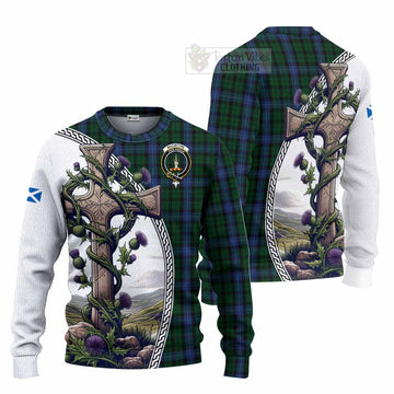 MacIntyre (McIntyre) Tartan Knitted Sweater with Family Crest and St. Andrew's Cross Accented by Thistle Vines