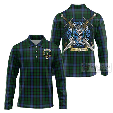 MacIntyre (McIntyre) Tartan Long Sleeve Polo Shirt with Family Crest Celtic Skull Style