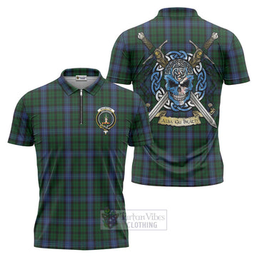 MacIntyre (McIntyre) Tartan Zipper Polo Shirt with Family Crest Celtic Skull Style