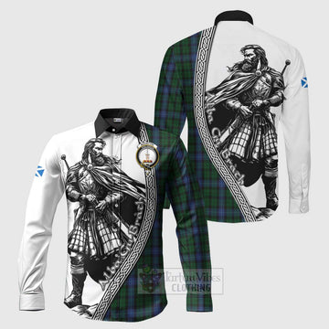 MacIntyre (McIntyre) Tartan Clan Crest Long Sleeve Button Shirt with Highlander Warrior Celtic Style