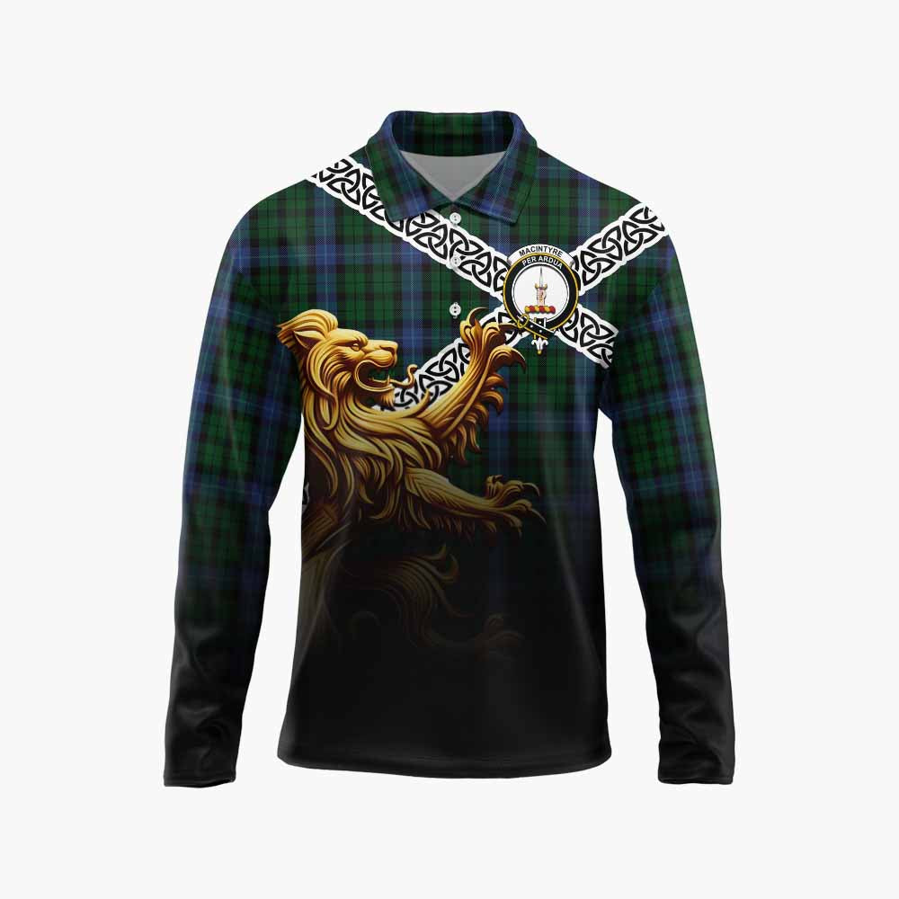 MacIntyre (McIntyre) Crest Tartan Long Sleeve Polo Shirt with Golden Lion Emblem Celtic Style Unisex - Tartan Vibes Clothing