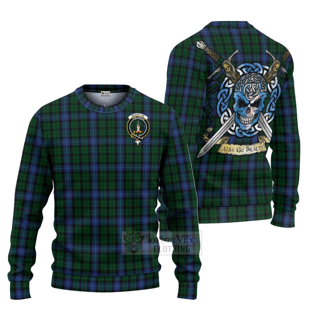 Tartan Vibes Clothing MacIntyre (McIntyre) Tartan Knitted Sweater with Family Crest Celtic Skull Style