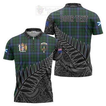 MacIntyre (McIntyre) Crest Tartan Zipper Polo Shirt with New Zealand Silver Fern Half Style