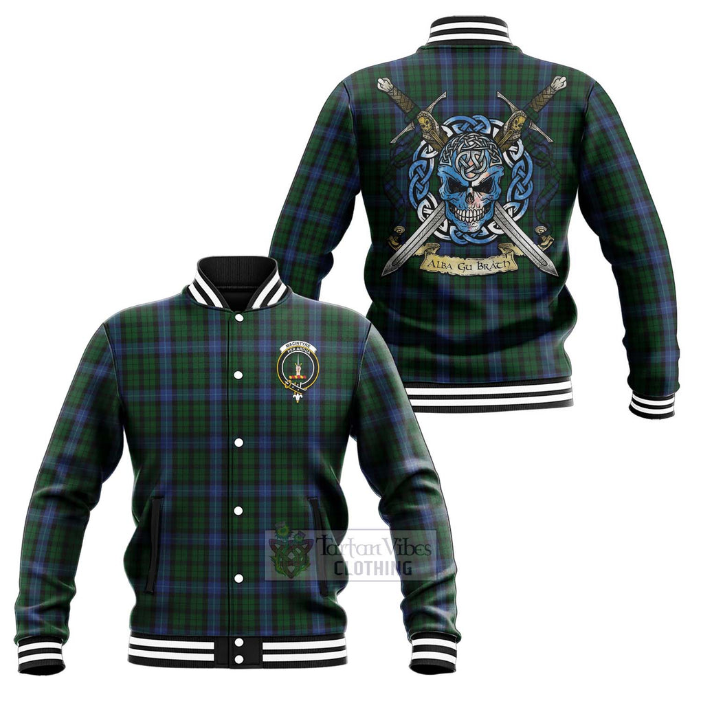 Tartan Vibes Clothing MacIntyre (McIntyre) Tartan Baseball Jacket with Family Crest Celtic Skull Style