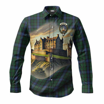 MacIntyre (McIntyre) Tartan Family Crest Long Sleeve Button Shirt with Scottish Ancient Castle Style Men's Shirt S - Tartan Vibes Clothing