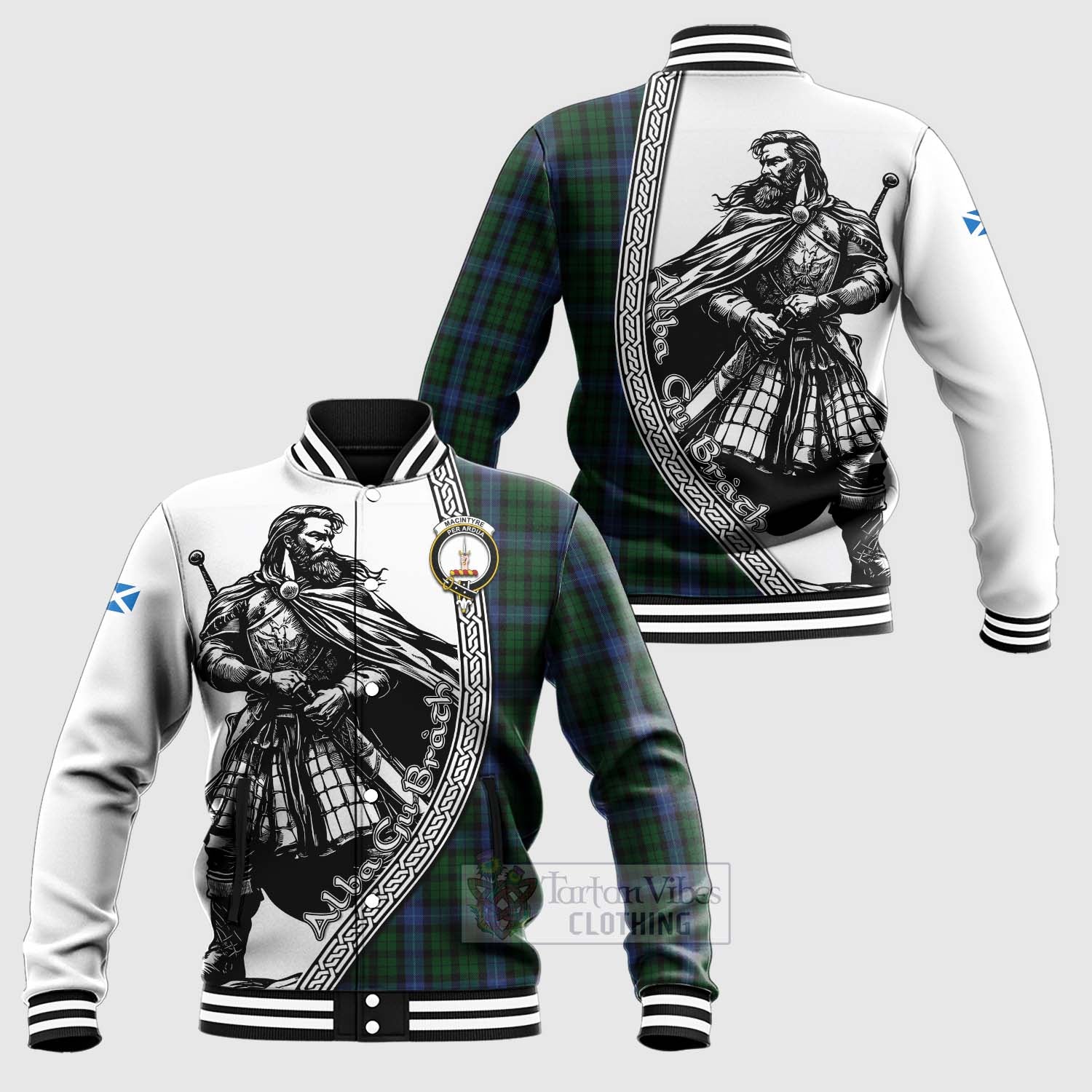 Tartan Vibes Clothing MacIntyre (McIntyre) Tartan Clan Crest Baseball Jacket with Highlander Warrior Celtic Style