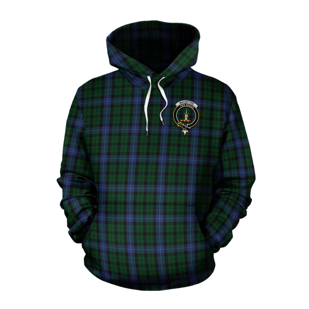 Tartan Vibes Clothing MacIntyre (McIntyre) Tartan Cotton Hoodie with Family Crest and Bearded Skull Holding Bottles of Whiskey