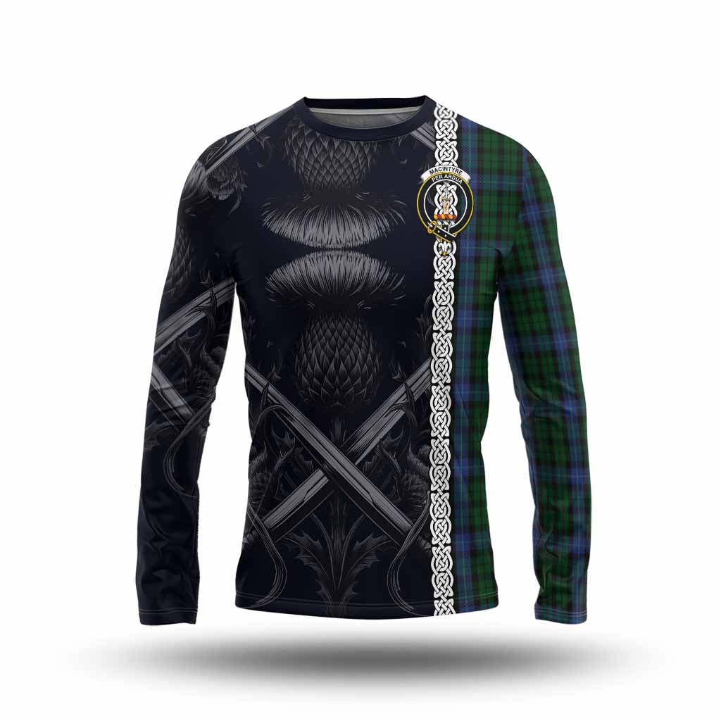 Tartan Vibes Clothing MacIntyre (McIntyre) Tartan Long Sleeve T-Shirt with Family Crest Cross Sword Thistle Celtic Vibes