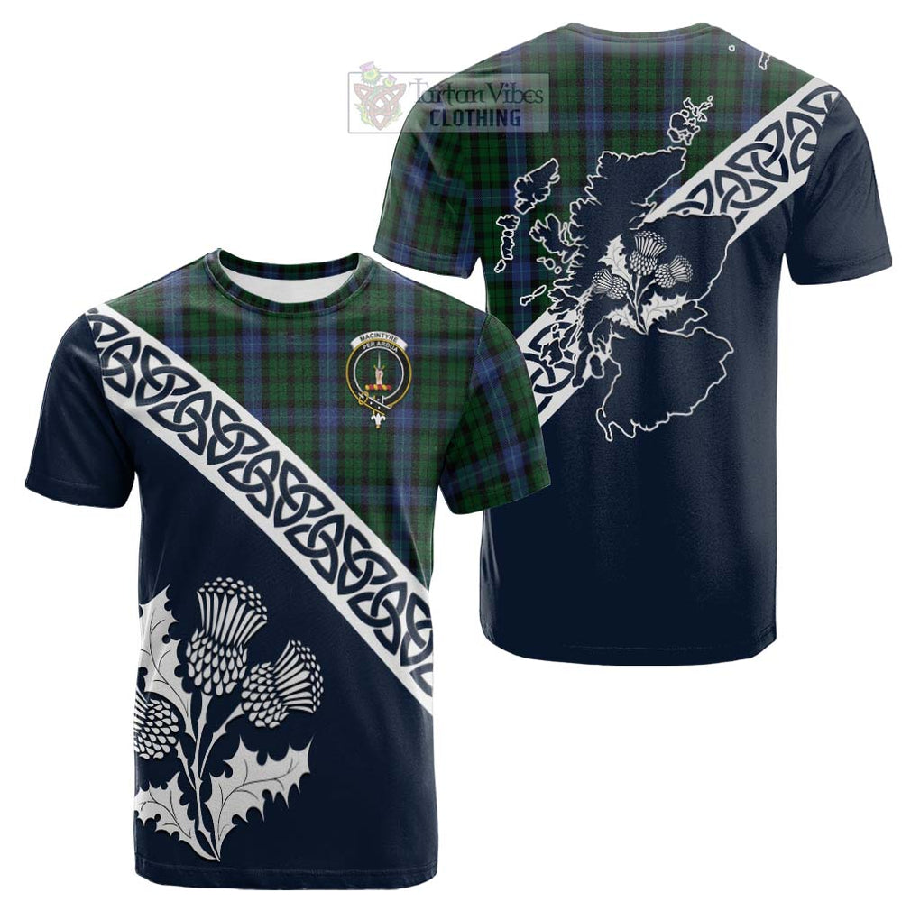 Tartan Vibes Clothing MacIntyre (McIntyre) Tartan Cotton T-shirt Featuring Thistle and Scotland Map