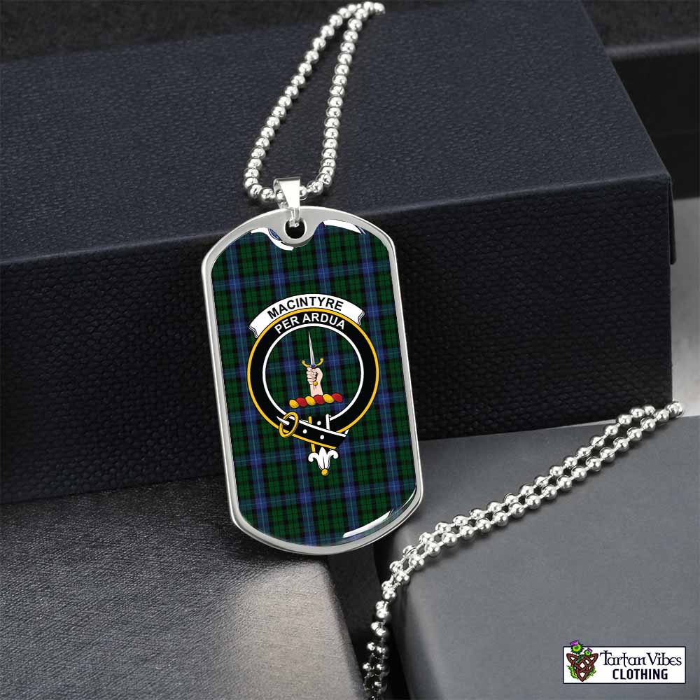 Tartan Vibes Clothing MacIntyre (McIntyre) Tartan Dog Tag Necklace with Family Crest