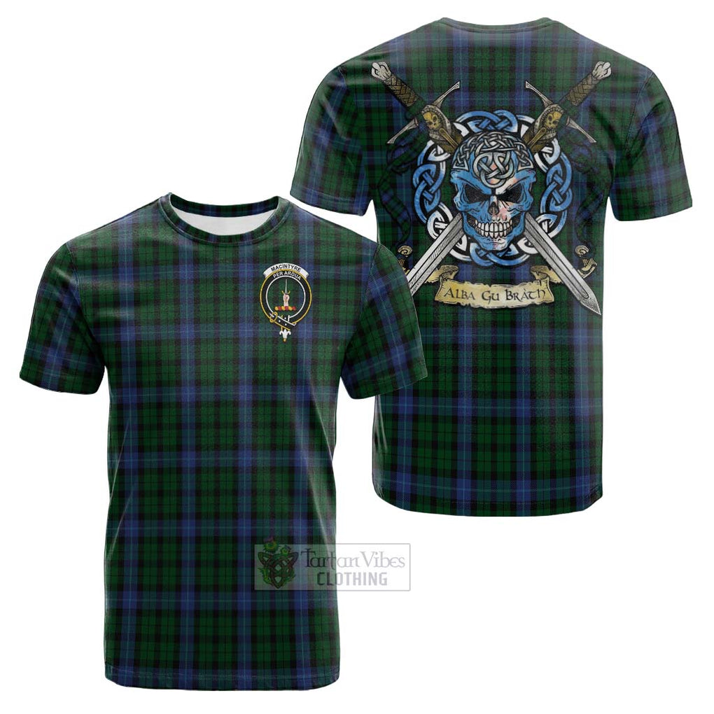 Tartan Vibes Clothing MacIntyre (McIntyre) Tartan Cotton T-shirt with Family Crest Celtic Skull Style