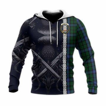 MacIntyre (McIntyre) Tartan Knitted Hoodie with Family Crest Cross Sword Thistle Celtic Vibes