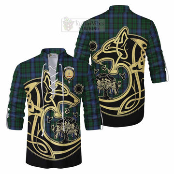 MacIntyre (McIntyre) Tartan Ghillie Kilt Shirt with Family Crest Celtic Wolf Style