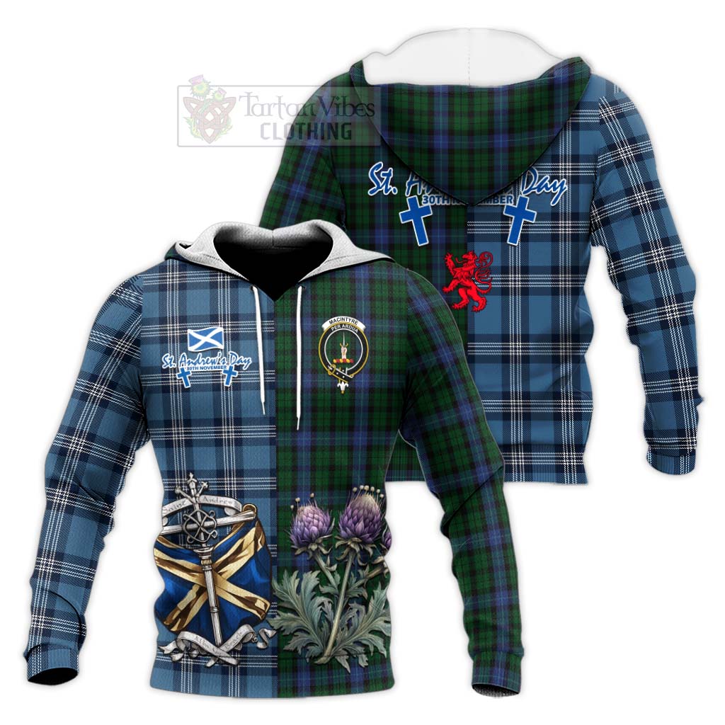 Tartan Vibes Clothing MacIntyre (McIntyre) Tartan Knitted Hoodie Happy St. Andrew's Day Half Tartan Style