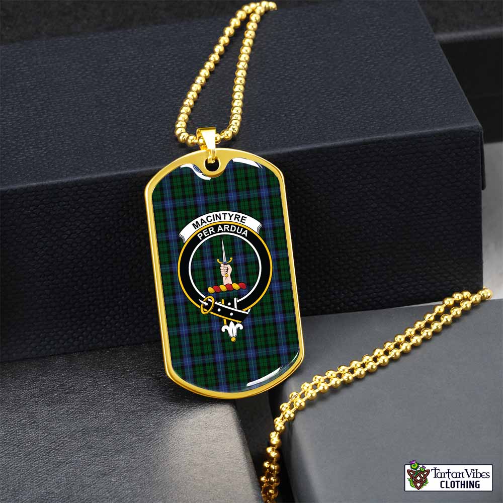 Tartan Vibes Clothing MacIntyre (McIntyre) Tartan Dog Tag Necklace with Family Crest