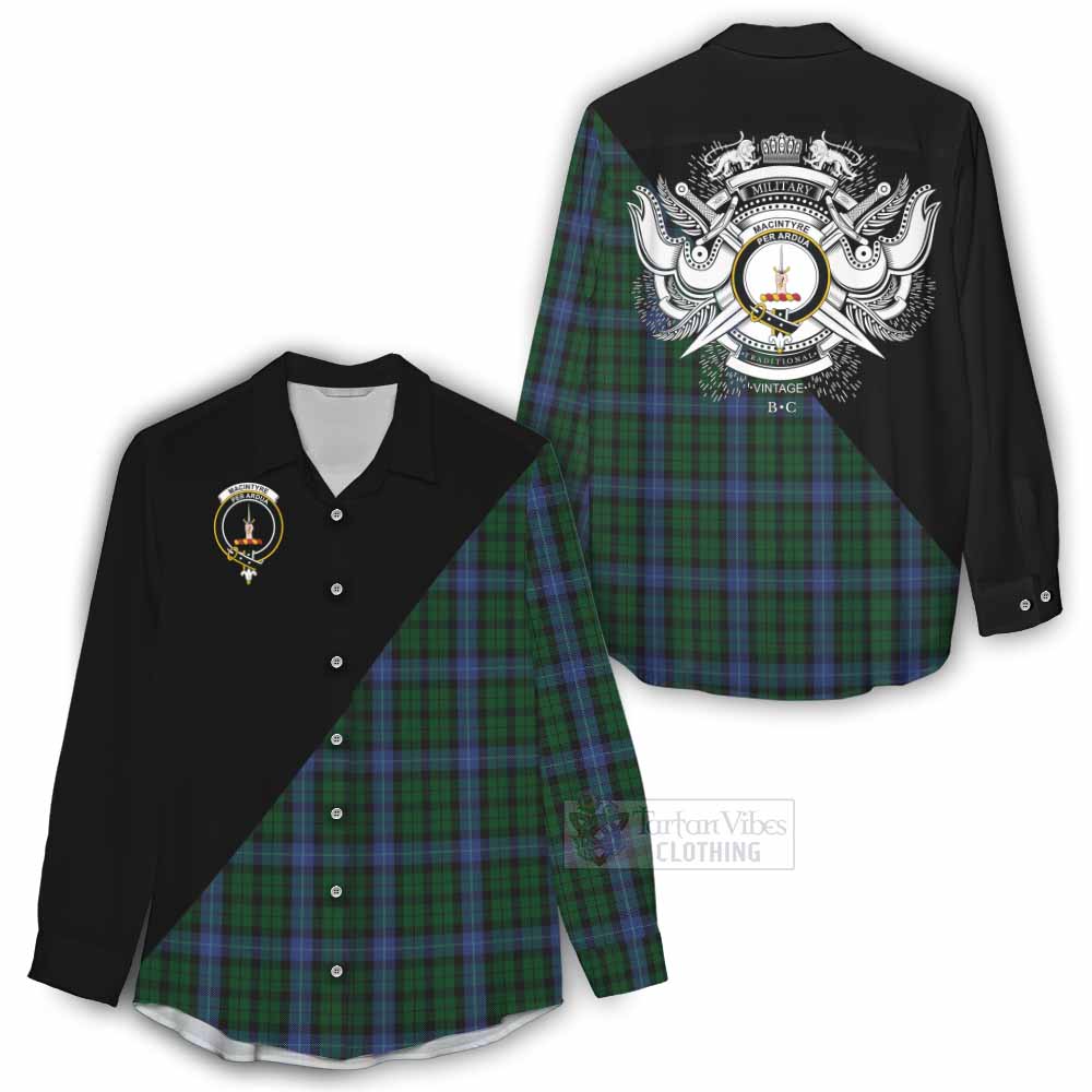 Tartan Vibes Clothing MacIntyre (McIntyre) Tartan Women's Casual Shirt with Family Crest and Military Logo Style