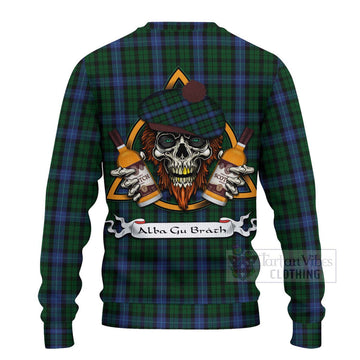 MacIntyre (McIntyre) Tartan Ugly Sweater with Family Crest and Bearded Skull Holding Bottles of Whiskey