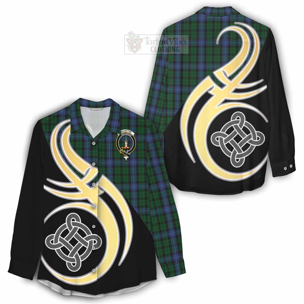 Tartan Vibes Clothing MacIntyre (McIntyre) Tartan Women's Casual Shirt with Family Crest and Celtic Symbol Style